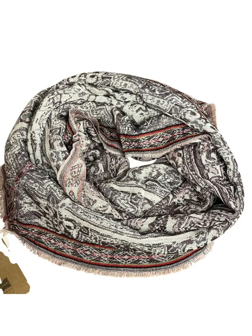 Look by M Printed Abstract Boho Infinity Scarf Brown Pink Cotton Rayon Giftable